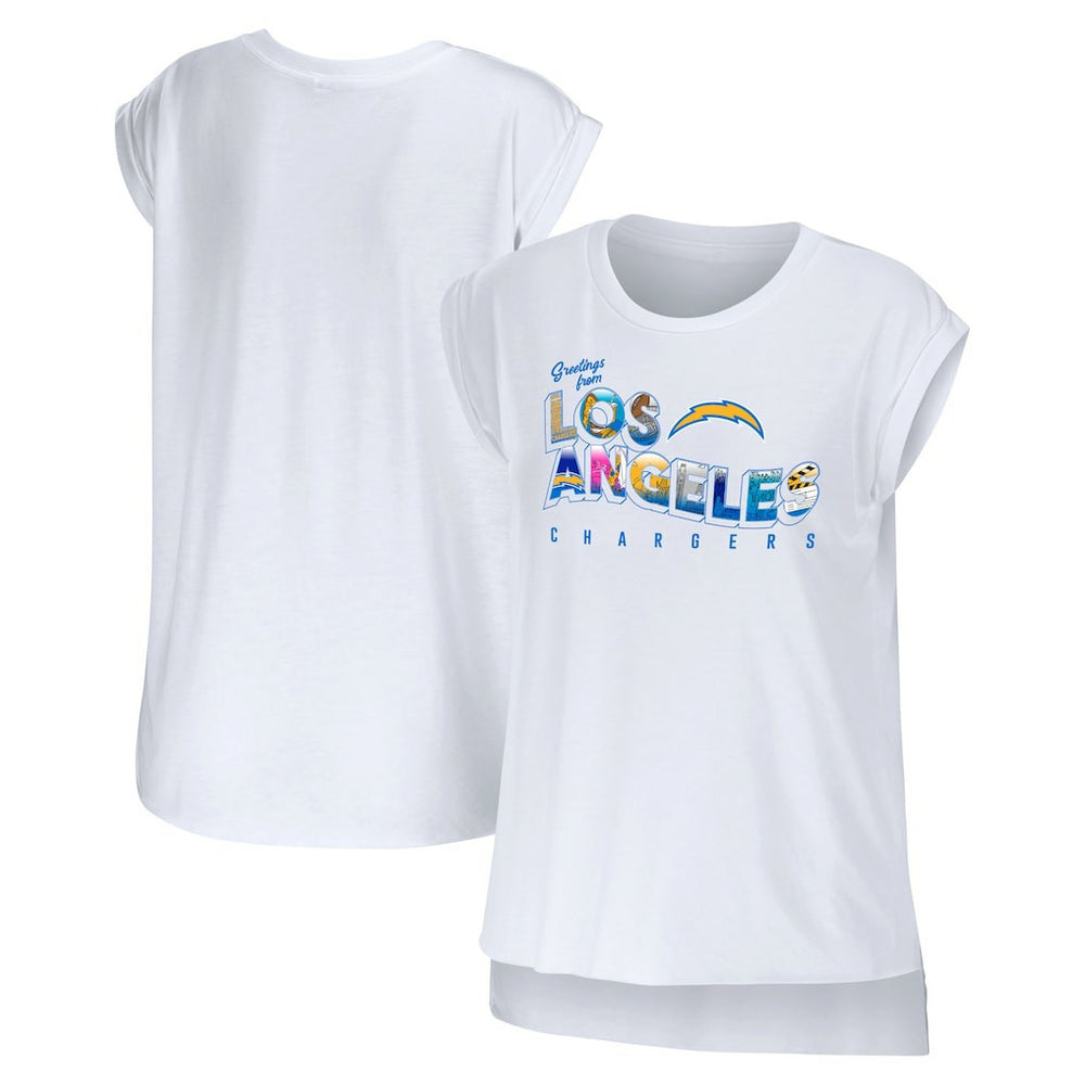 Los Angeles Chargers WEAR by Erin Andrews Women's Greetings From Muscle T-Shirt - White online