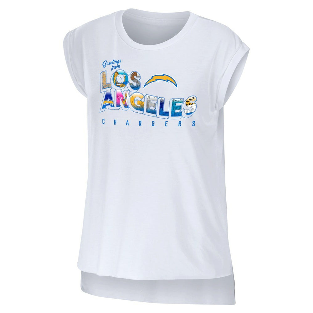 Los Angeles Chargers WEAR by Erin Andrews Women's Greetings From Muscle T-Shirt - White online
