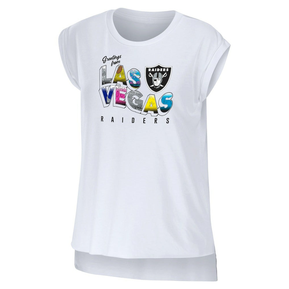 Las Vegas Raiders WEAR by Erin Andrews Women's Greetings From Muscle T-Shirt - White outlet