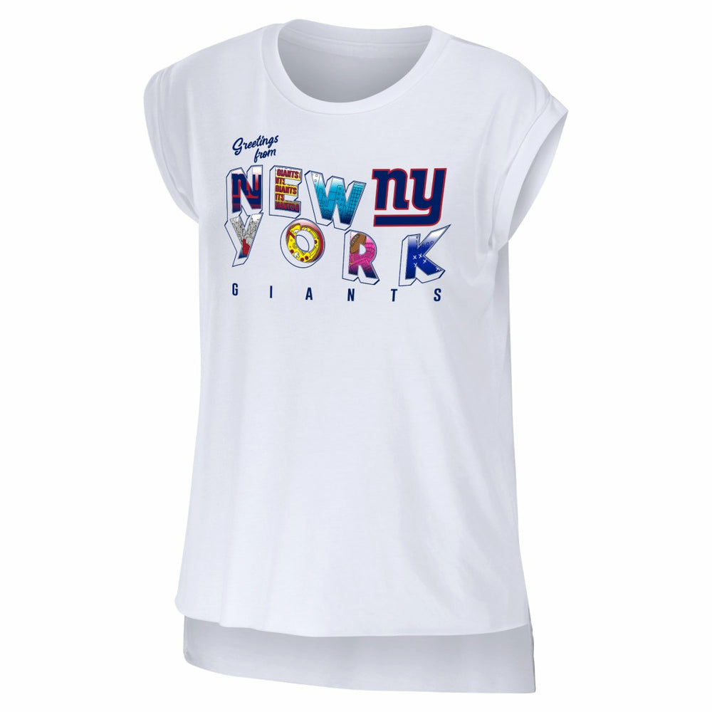 New York Giants WEAR by Erin Andrews Women's Greetings From Muscle T-Shirt - White cheap