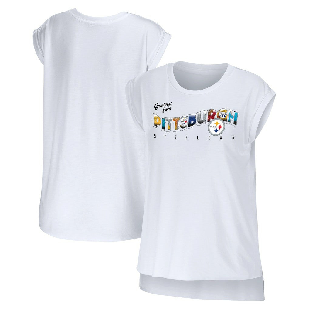 Pittsburgh Steelers WEAR by Erin Andrews Women's Greetings From Muscle T-Shirt - White cheap