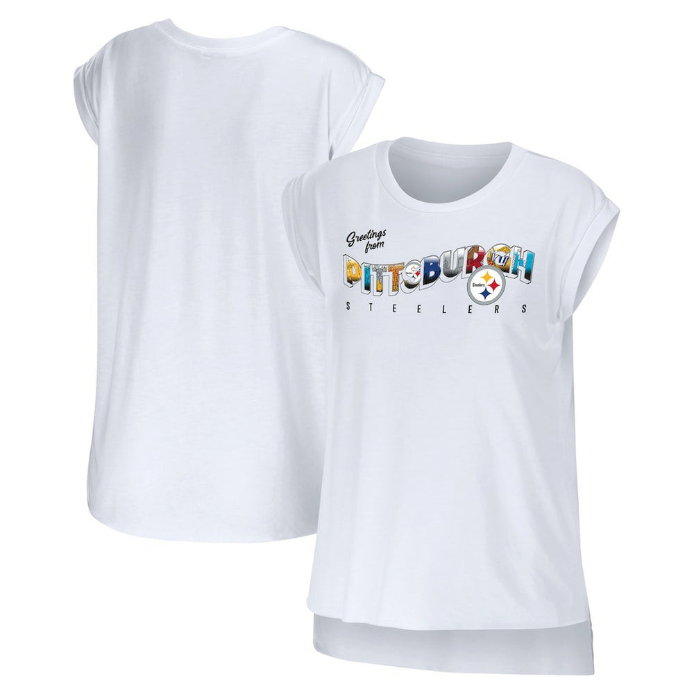 Pittsburgh Steelers WEAR by Erin Andrews Women's Greetings From Muscle T-Shirt - White cheap