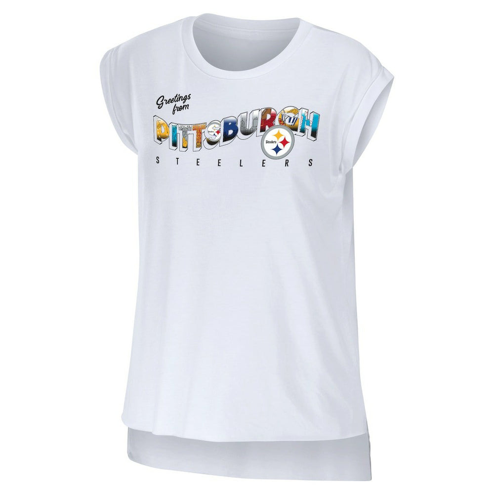 Pittsburgh Steelers WEAR by Erin Andrews Women's Greetings From Muscle T-Shirt - White cheap