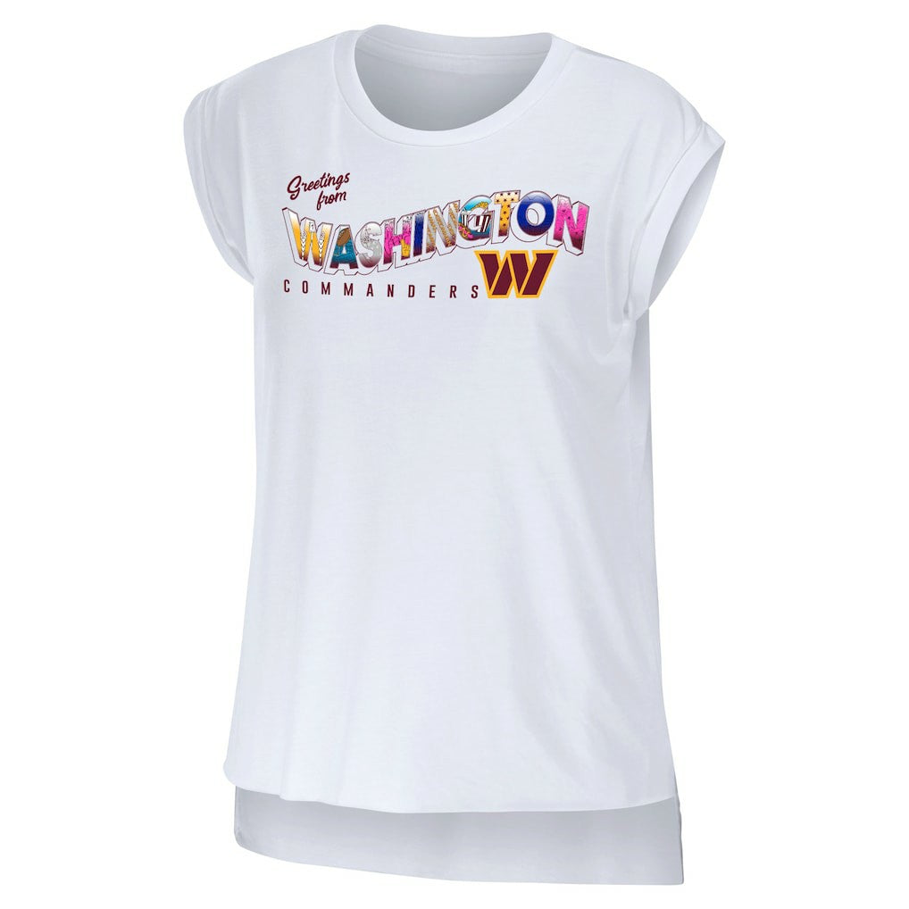 Washington Commanders WEAR by Erin Andrews Women's Greetings From Muscle T-Shirt - White discount