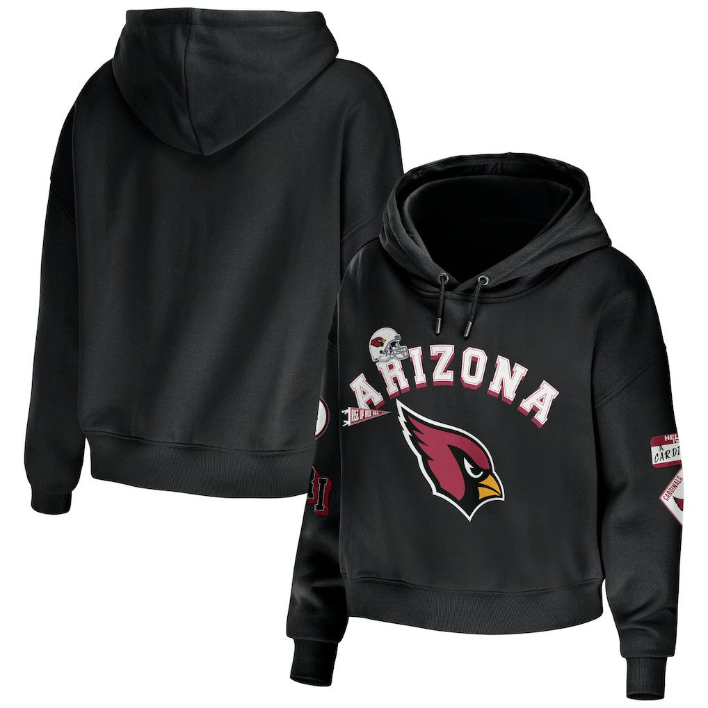 Arizona Cardinals WEAR by Erin Andrews Women's Modest Cropped Pullover Hoodie - Black cheap