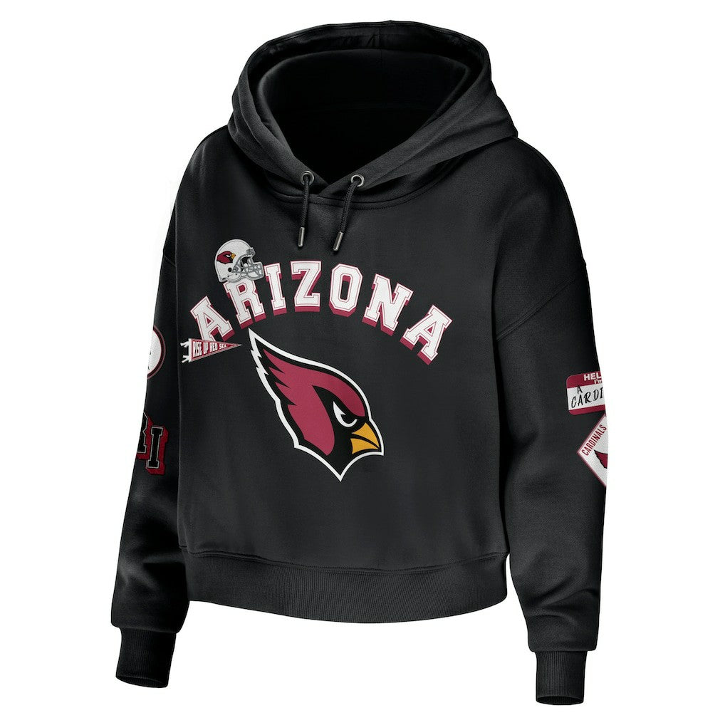 Arizona Cardinals WEAR by Erin Andrews Women's Modest Cropped Pullover Hoodie - Black cheap