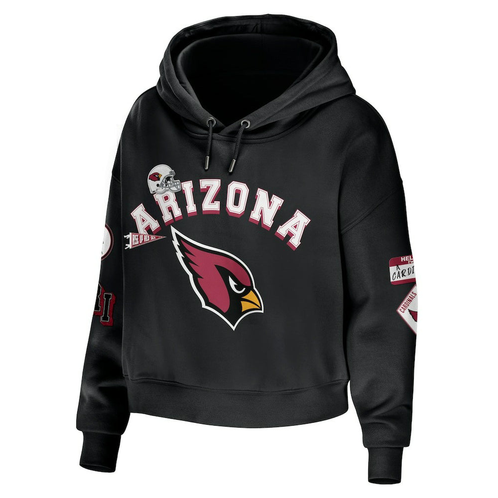 Arizona Cardinals WEAR by Erin Andrews Women's Modest Cropped Pullover Hoodie - Black cheap
