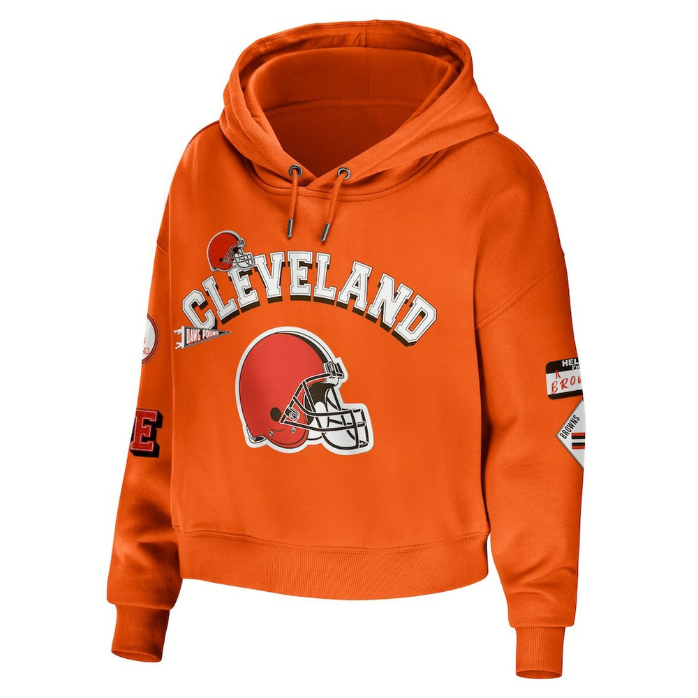 Cleveland Browns WEAR by Erin Andrews Women's Modest Cropped Pullover Hoodie - Orange sale