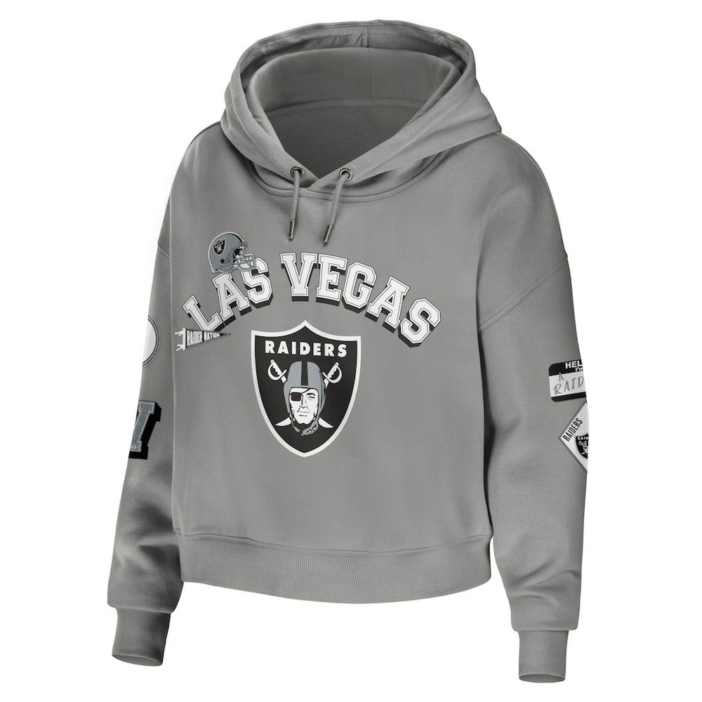 Las Vegas Raiders WEAR by Erin Andrews Women's Modest Cropped Pullover Hoodie - Gray for sale
