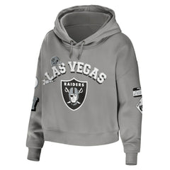 Las Vegas Raiders WEAR by Erin Andrews Women's Modest Cropped Pullover Hoodie - Gray for sale