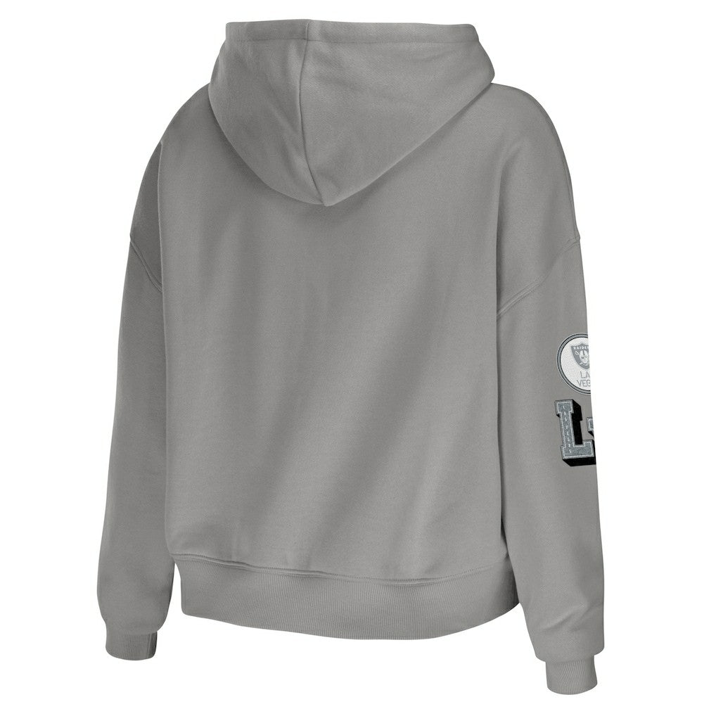 Las Vegas Raiders WEAR by Erin Andrews Women's Modest Cropped Pullover Hoodie - Gray for sale