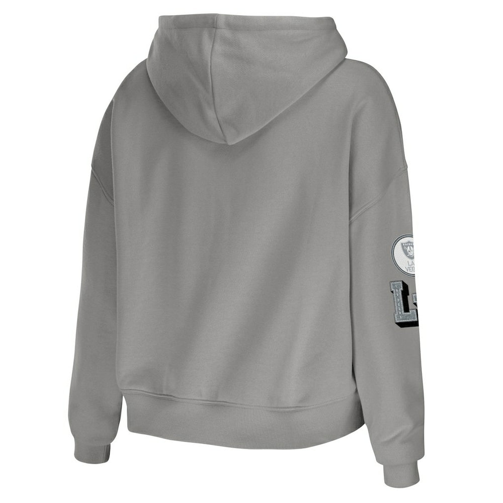 Las Vegas Raiders WEAR by Erin Andrews Women's Modest Cropped Pullover Hoodie - Gray for sale