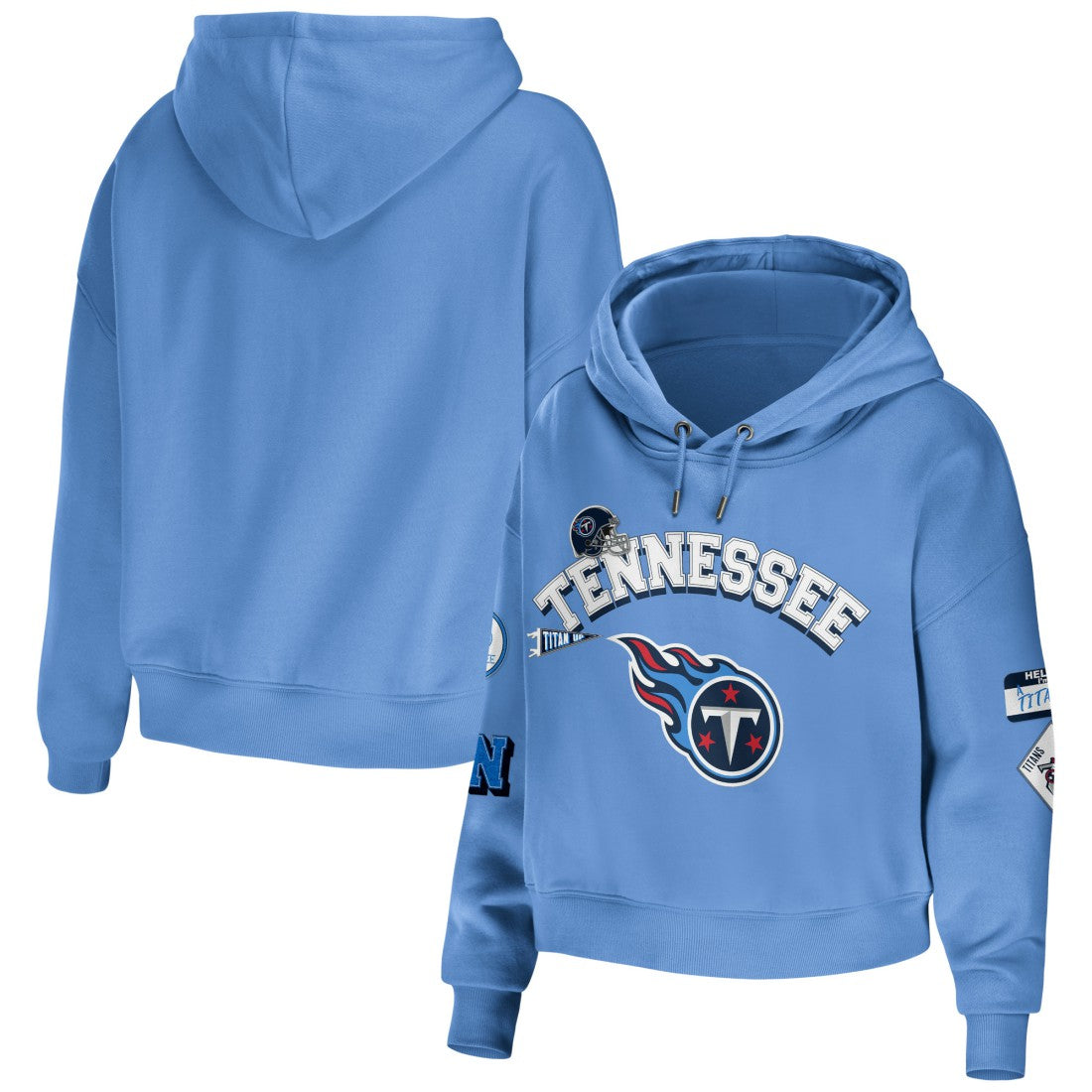 Tennessee Titans WEAR by Erin Andrews Women's Modest Cropped Pullover Hoodie - Light Blue discount