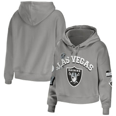 Las Vegas Raiders WEAR by Erin Andrews Women's Plus Size Modest Cropped Pullover Hoodie - Gray for sale