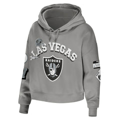 Las Vegas Raiders WEAR by Erin Andrews Women's Plus Size Modest Cropped Pullover Hoodie - Gray for sale