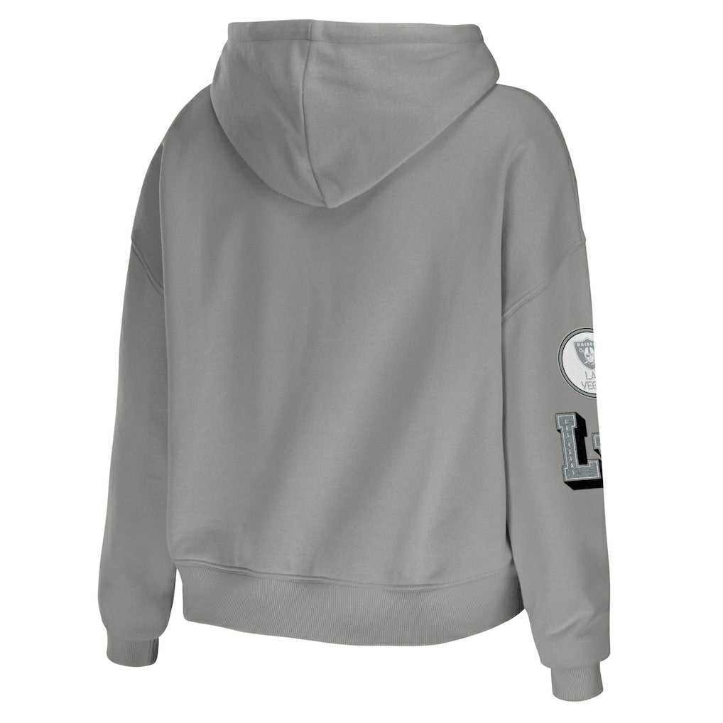 Las Vegas Raiders WEAR by Erin Andrews Women's Plus Size Modest Cropped Pullover Hoodie - Gray for sale