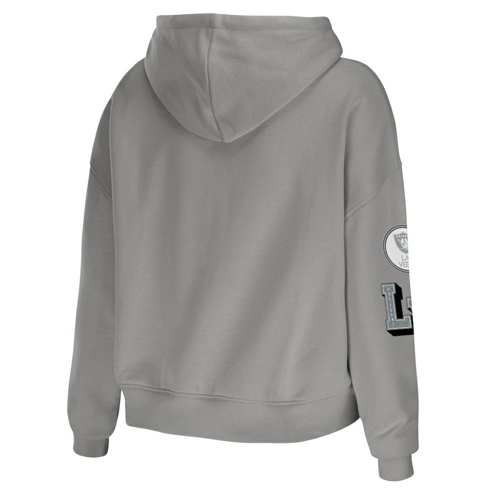 Las Vegas Raiders WEAR by Erin Andrews Women's Plus Size Modest Cropped Pullover Hoodie - Gray for sale