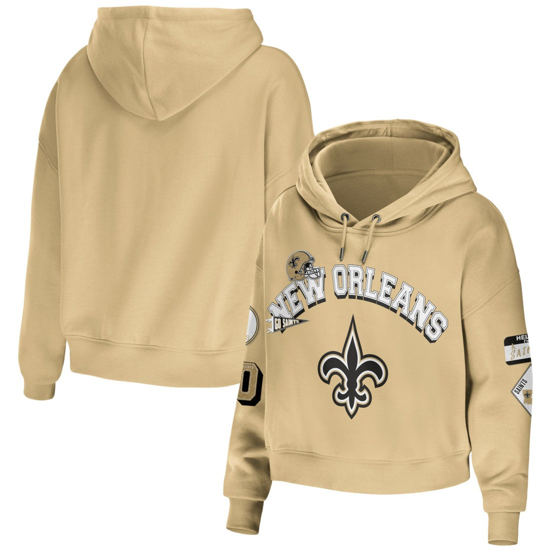 New Orleans Saints WEAR by Erin Andrews Women's Plus Size Modest Cropped Pullover Hoodie - Gold for sale