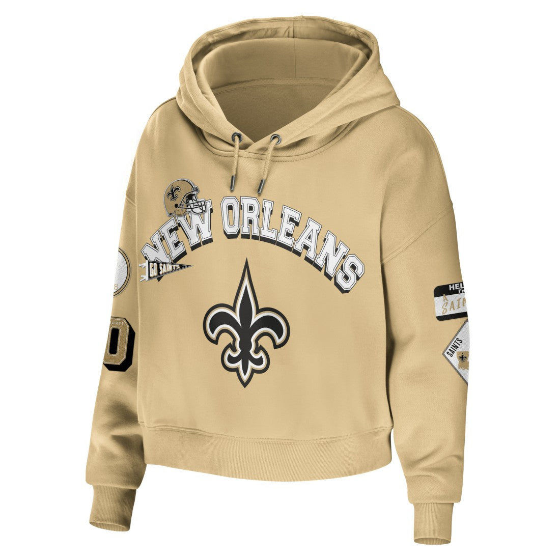 New Orleans Saints WEAR by Erin Andrews Women's Plus Size Modest Cropped Pullover Hoodie - Gold for sale