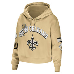 New Orleans Saints WEAR by Erin Andrews Women's Plus Size Modest Cropped Pullover Hoodie - Gold for sale