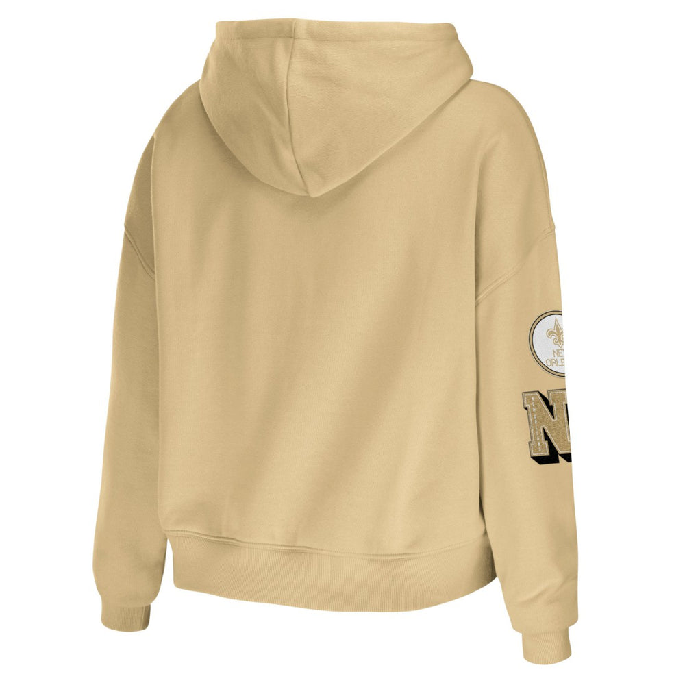 New Orleans Saints WEAR by Erin Andrews Women's Plus Size Modest Cropped Pullover Hoodie - Gold for sale
