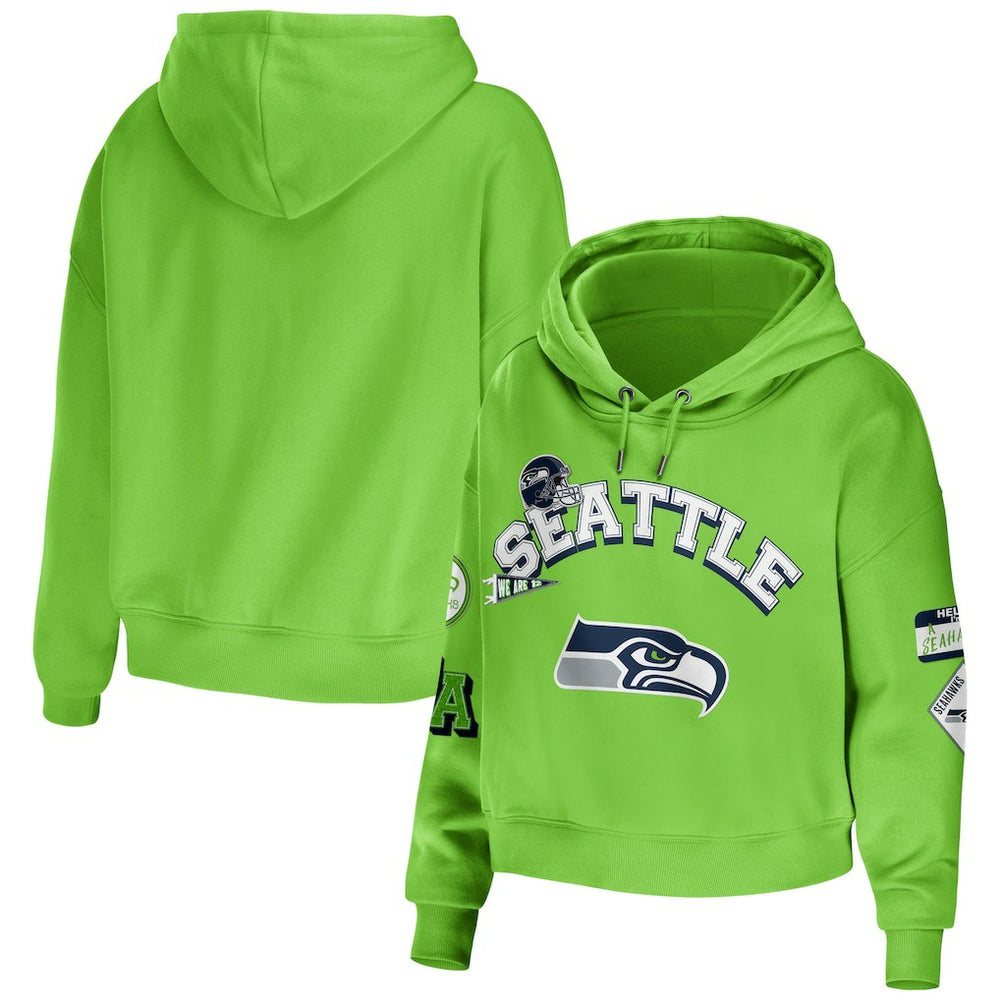 Seattle Seahawks WEAR by Erin Andrews Women's Plus Size Modest Cropped Pullover Hoodie - Neon Green discount