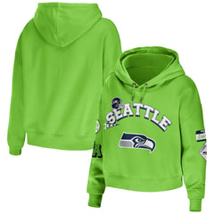 Seattle Seahawks WEAR by Erin Andrews Women's Plus Size Modest Cropped Pullover Hoodie - Neon Green discount