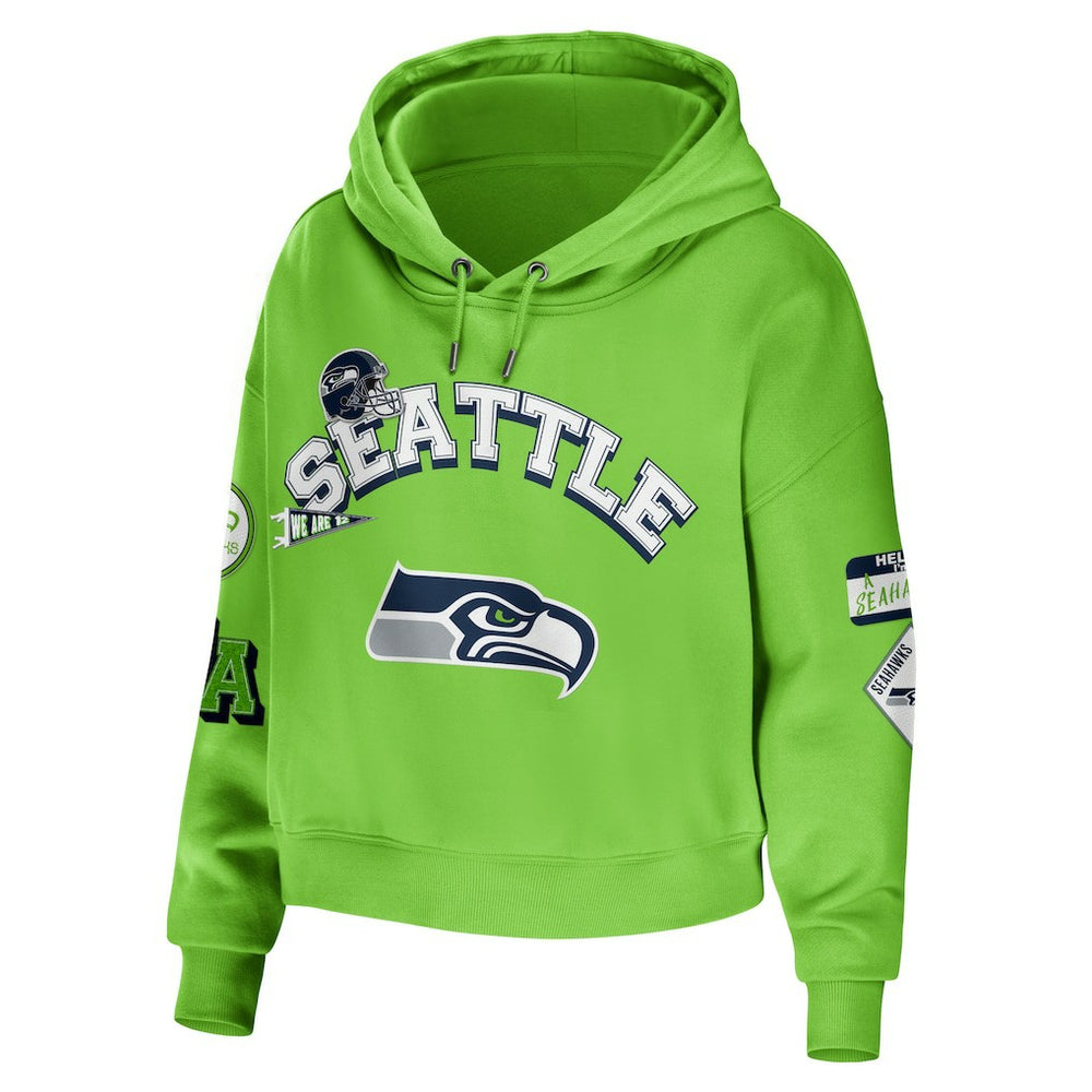 Seattle Seahawks WEAR by Erin Andrews Women's Plus Size Modest Cropped Pullover Hoodie - Neon Green discount