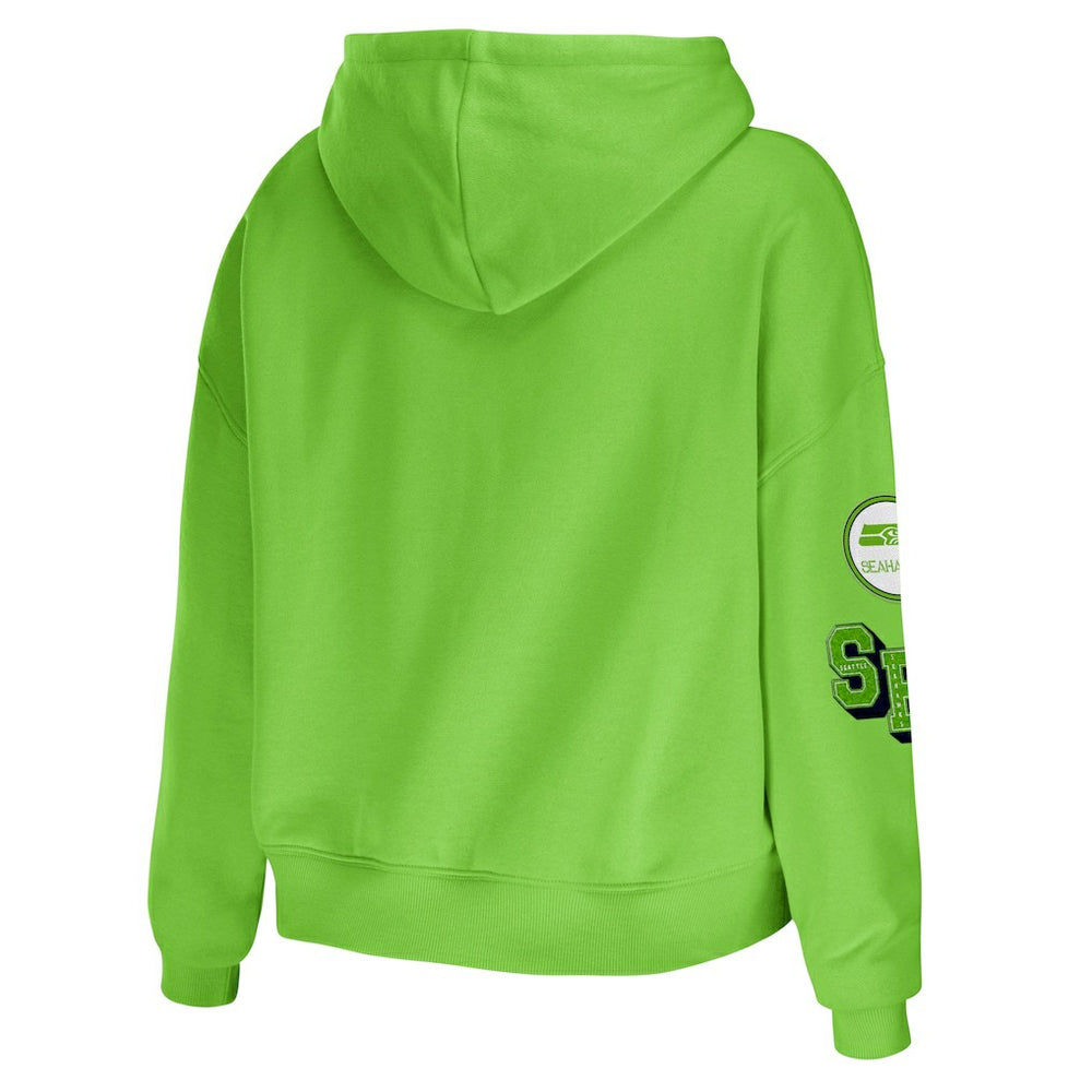 Seattle Seahawks WEAR by Erin Andrews Women's Plus Size Modest Cropped Pullover Hoodie - Neon Green discount