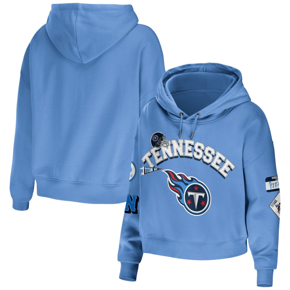 Tennessee Titans WEAR by Erin Andrews Women's Plus Size Modest Cropped Pullover Hoodie - Light Blue discount