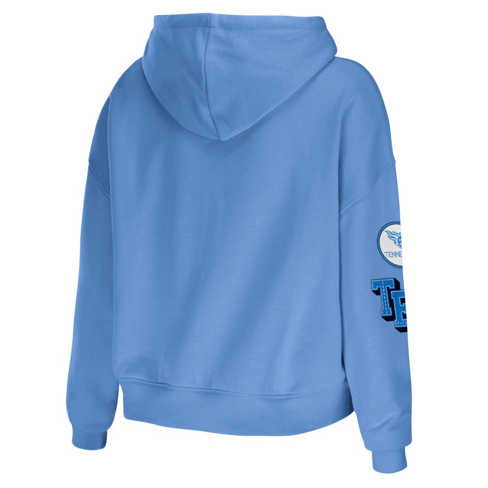 Tennessee Titans WEAR by Erin Andrews Women's Plus Size Modest Cropped Pullover Hoodie - Light Blue discount