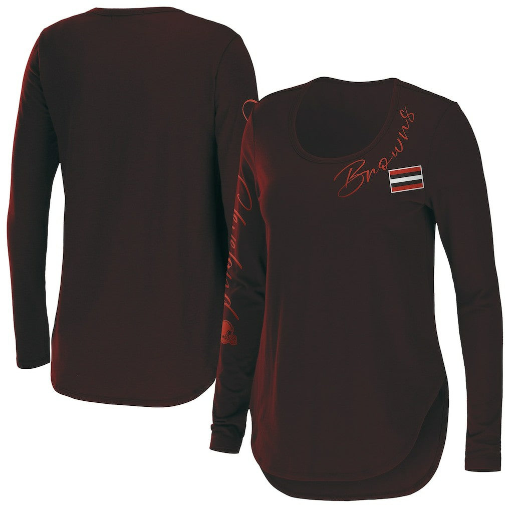 Cleveland Browns WEAR by Erin Andrews Women's Team Scoop Neck T-Shirt - Brown outlet