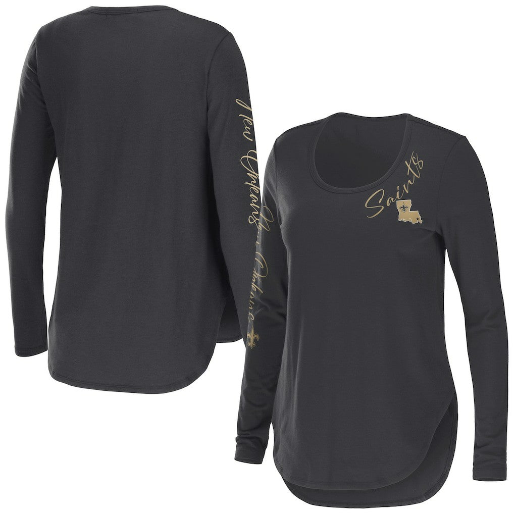 New Orleans Saints WEAR by Erin Andrews Women's Team Scoop Neck T-Shirt - Charcoal cheap
