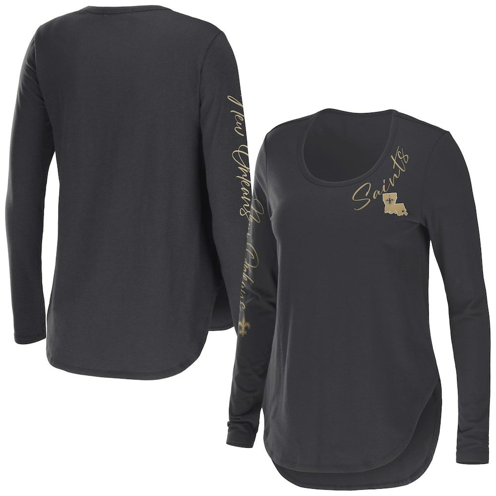 New Orleans Saints WEAR by Erin Andrews Women's Team Scoop Neck T-Shirt - Charcoal cheap