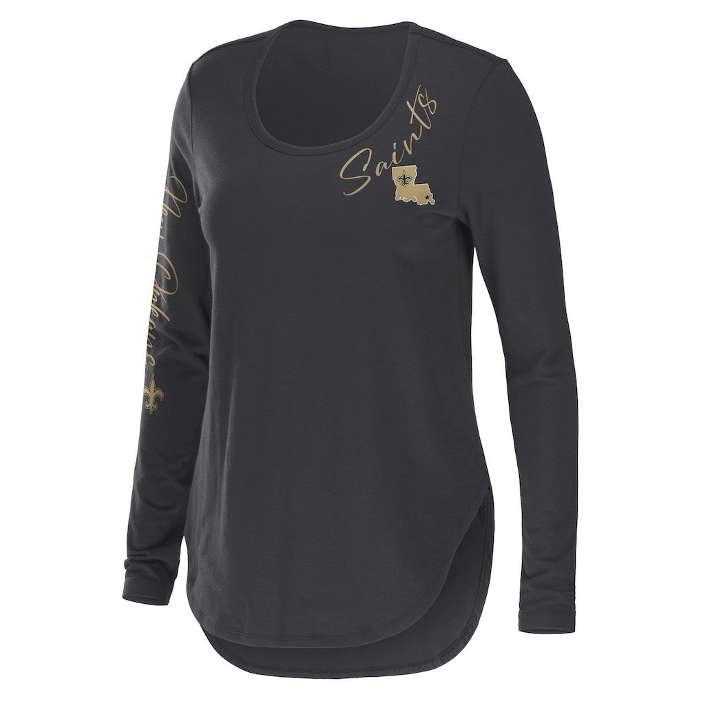 New Orleans Saints WEAR by Erin Andrews Women's Team Scoop Neck T-Shirt - Charcoal cheap