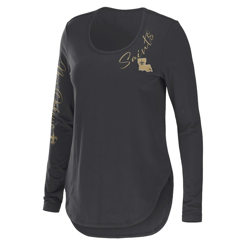 New Orleans Saints WEAR by Erin Andrews Women's Team Scoop Neck T-Shirt - Charcoal cheap