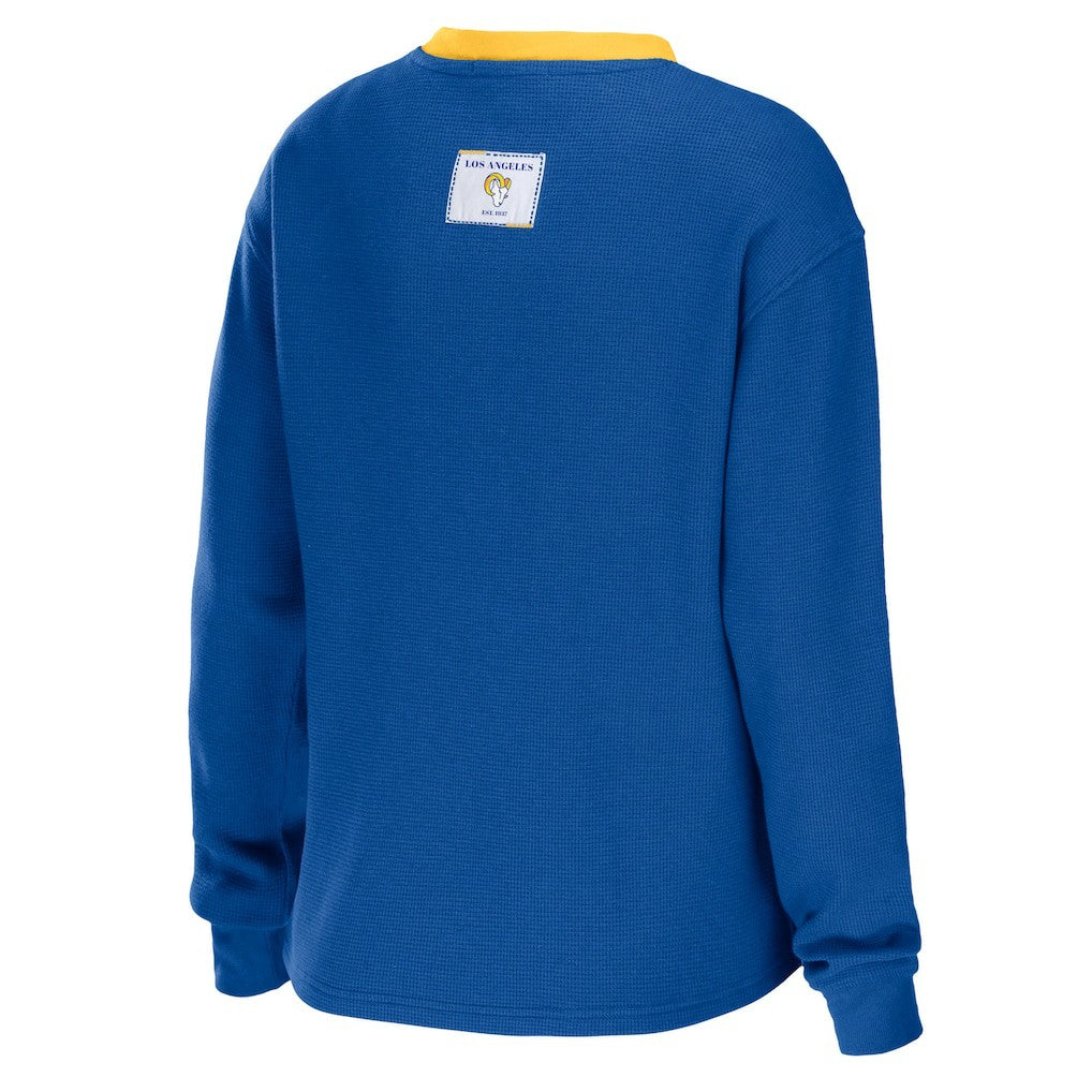 Los Angeles Rams WEAR by Erin Andrews Women's Waffle Henley Long Sleeve T-Shirt - Royal sale