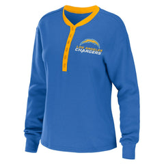 Los Angeles Chargers WEAR by Erin Andrews Women's Waffle Henley Long Sleeve T-Shirt - Powder Blue cheap