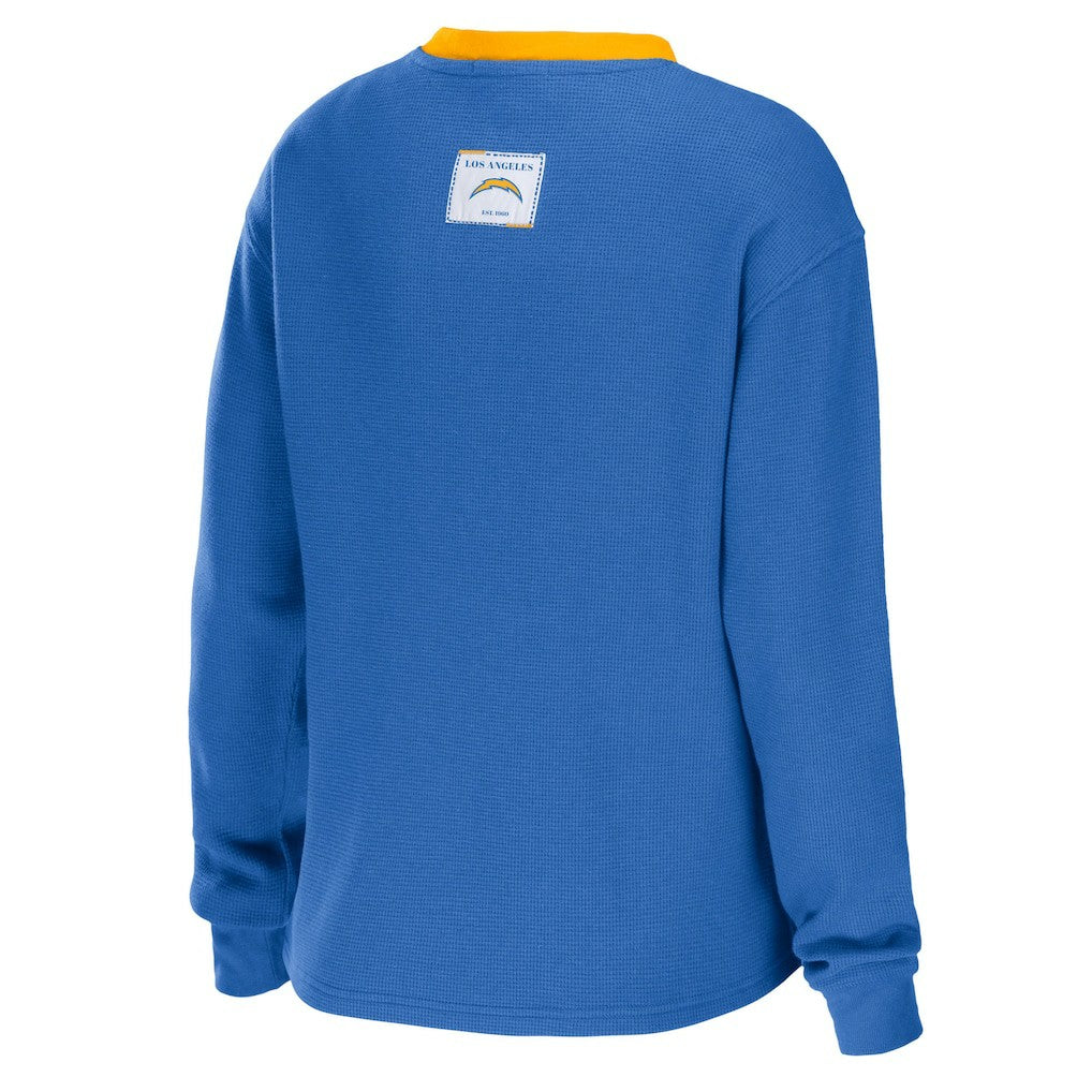 Los Angeles Chargers WEAR by Erin Andrews Women's Waffle Henley Long Sleeve T-Shirt - Powder Blue cheap
