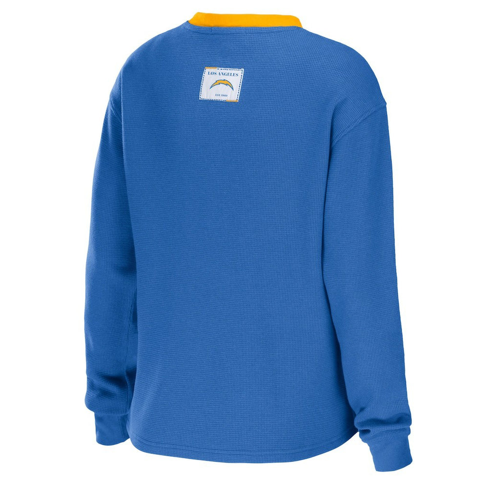 Los Angeles Chargers WEAR by Erin Andrews Women's Waffle Henley Long Sleeve T-Shirt - Powder Blue cheap