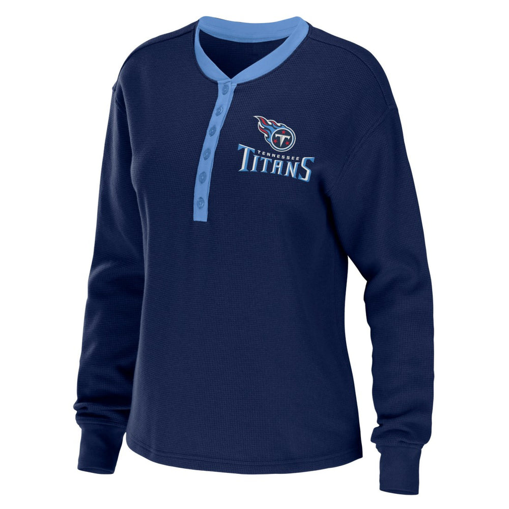 Tennessee Titans WEAR by Erin Andrews Women's Waffle Henley Long Sleeve T-Shirt - Navy outlet