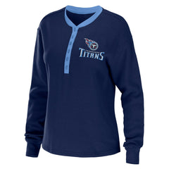 Tennessee Titans WEAR by Erin Andrews Women's Waffle Henley Long Sleeve T-Shirt - Navy outlet