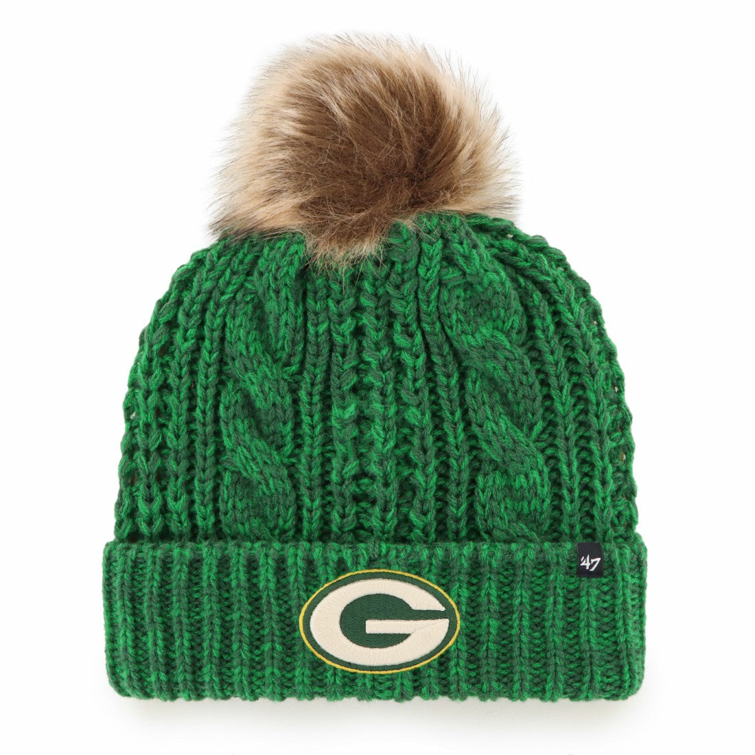 Green Bay Packers '47 Women's Meeko Cuffed Knit Hat with Pom - Green for sale
