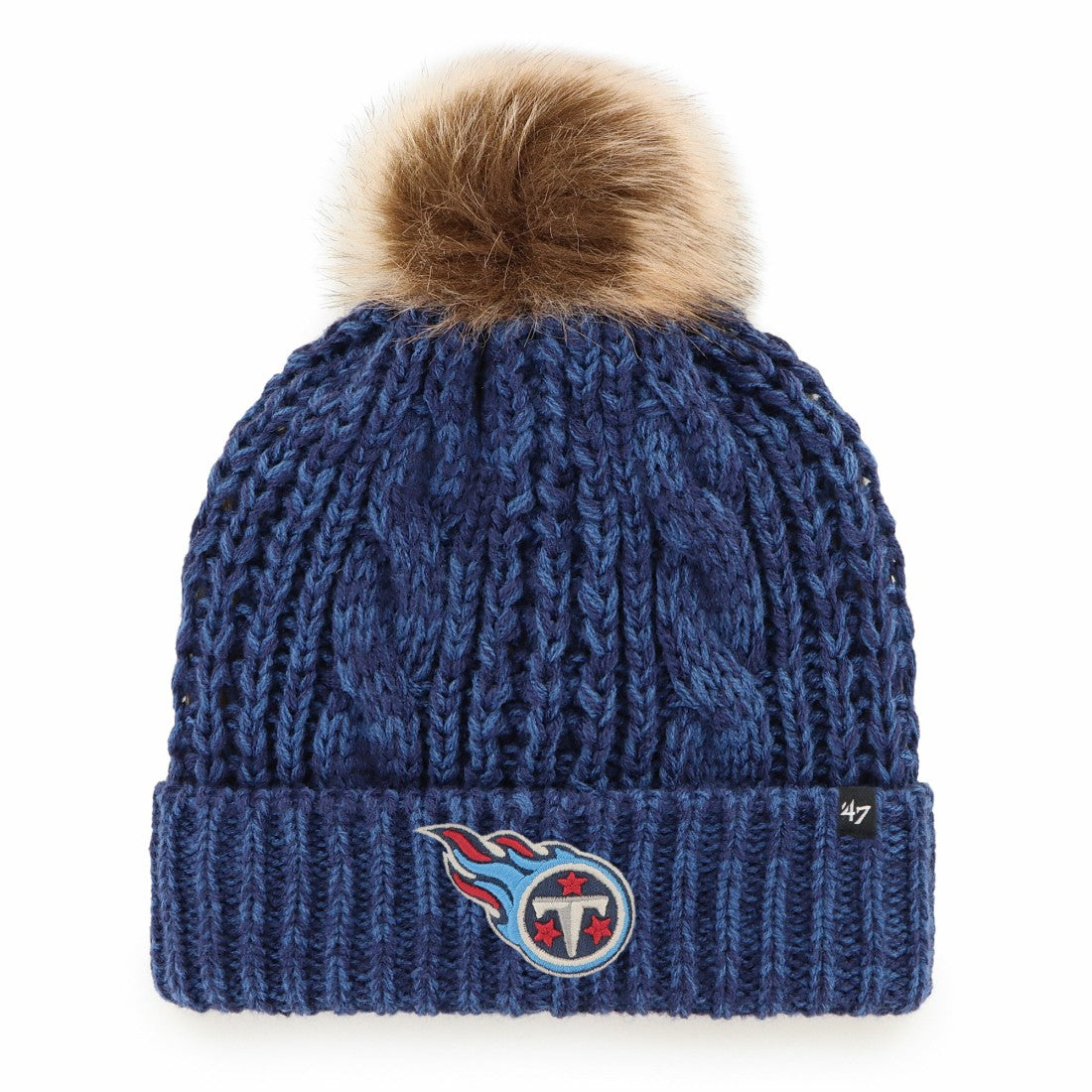 Tennessee Titans '47 Women's Meeko Cuffed Knit Hat with Pom - Navy for sale