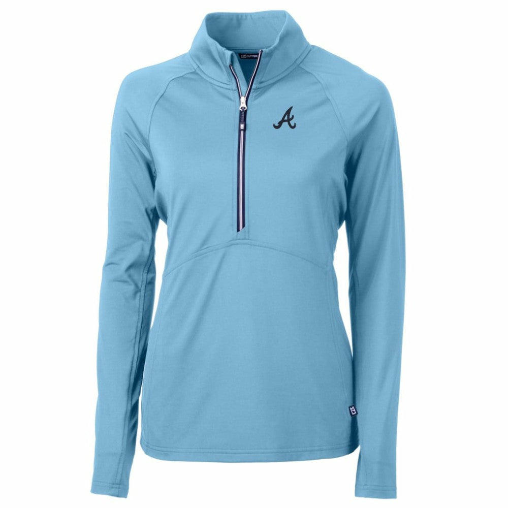 Atlanta Braves Cutter & Buck Women's Adapt Eco Knit Stretch Recycled Half-Zip Pullover Top - Light Blue