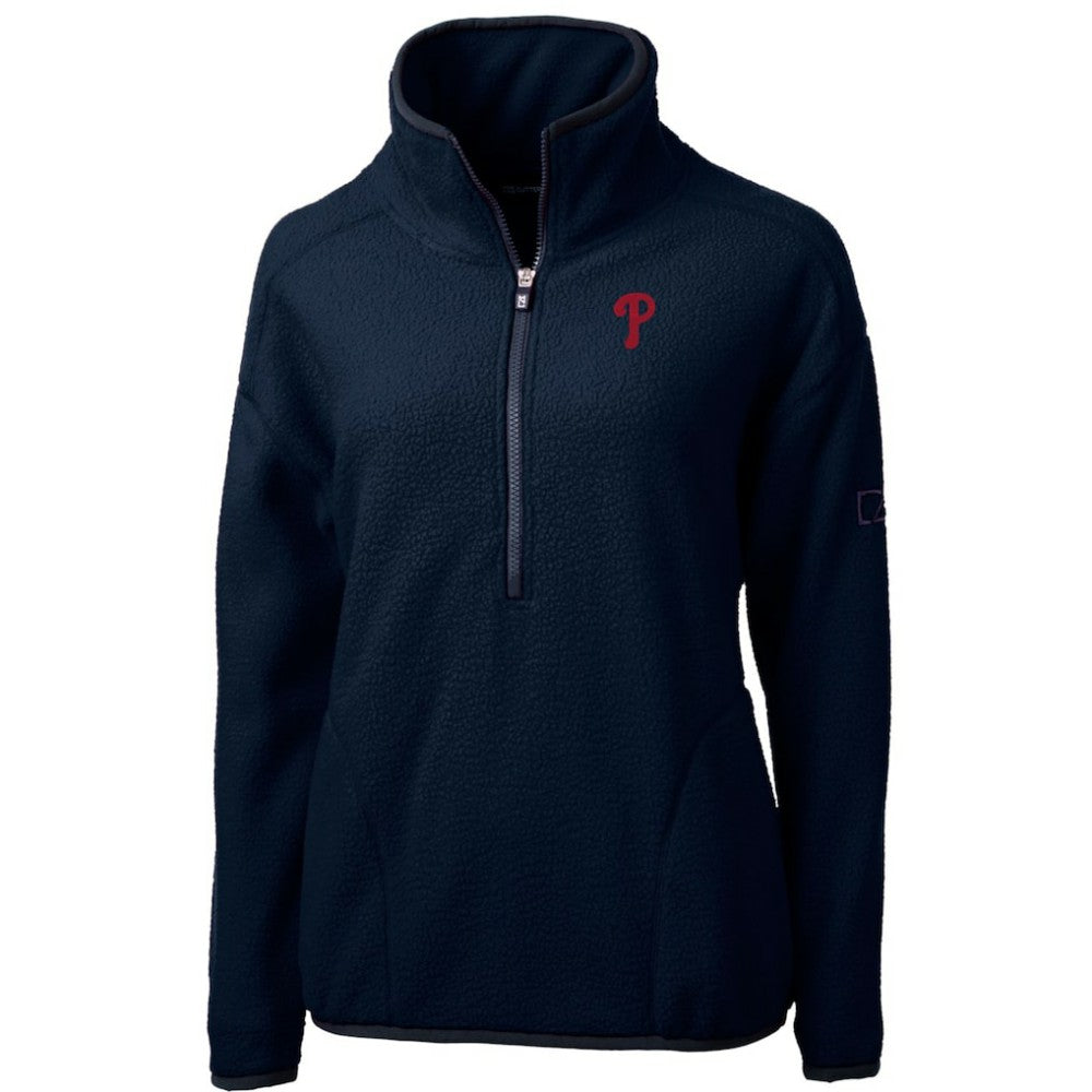 Philadelphia Phillies Cutter & Buck Women's Cascade Eco Sherpa Fleece Quarter-Zip Pullover Jacket - Navy