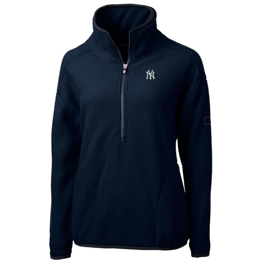 New York Yankees Cutter & Buck Women's Cascade Eco Sherpa Fleece Quarter-Zip Pullover Jacket - Navy