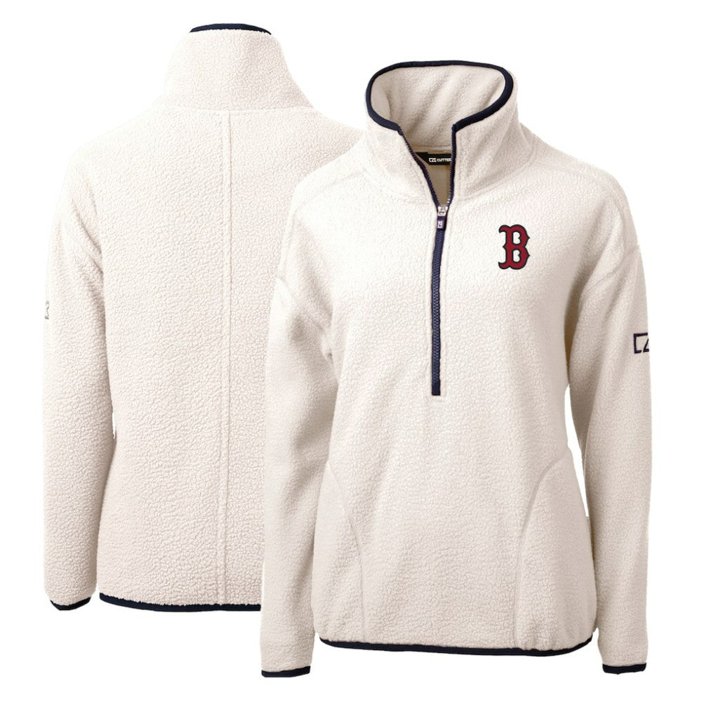 Boston Red Sox Cutter & Buck Women's Cascade Eco Sherpa Fleece Quarter-Zip Pullover Jacket - White/Navy