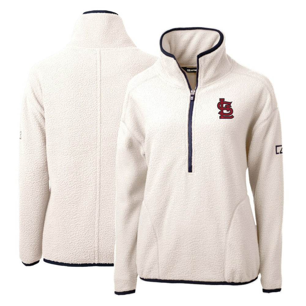 St. Louis Cardinals Cutter & Buck Women's Cascade Eco Sherpa Fleece Quarter-Zip Pullover Jacket - White/Navy