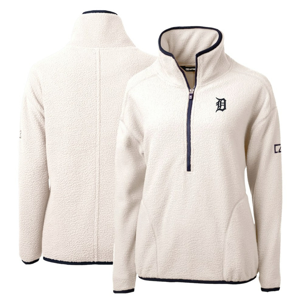 Detroit Tigers Cutter & Buck Women's Cascade Eco Sherpa Fleece Quarter-Zip Pullover Jacket - White/Navy